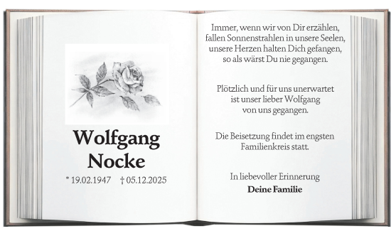 Traueranzeige von Wolfgang Nocke von Lausitzer Rundschau