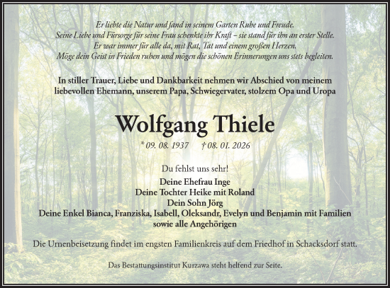 Traueranzeige von Wolfgang Thiele von Lausitzer Rundschau