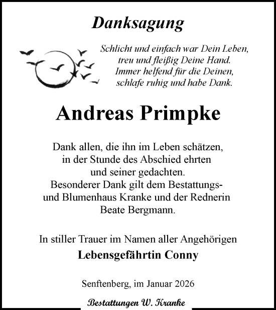 Traueranzeige von Andreas Primpke von Lausitzer Rundschau