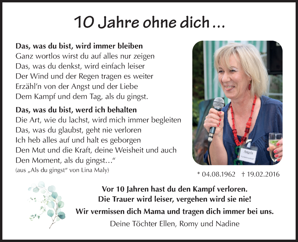  Traueranzeige für Angela Mastow vom 19.02.2026 aus Lausitzer Rundschau