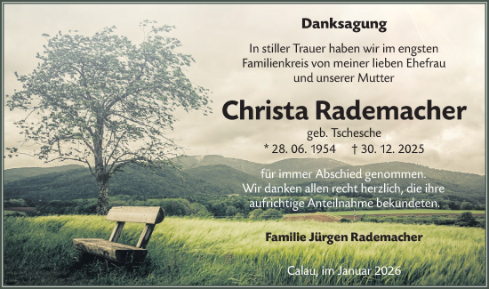 Traueranzeige von Christa Rademacher von Ausg. LR Spreewald RS