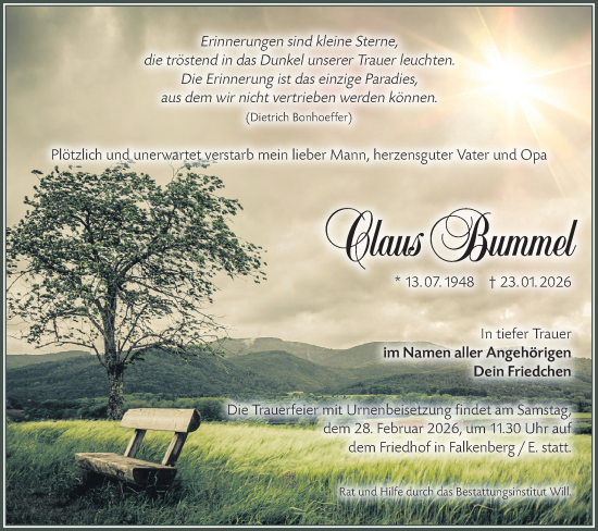 Traueranzeige von Claus Bummel von Lausitzer Rundschau