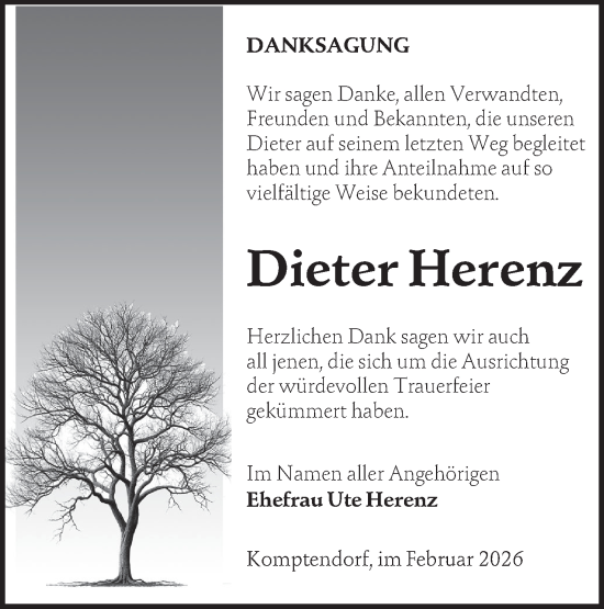 Traueranzeige von Dieter Herenz von Lausitzer Rundschau