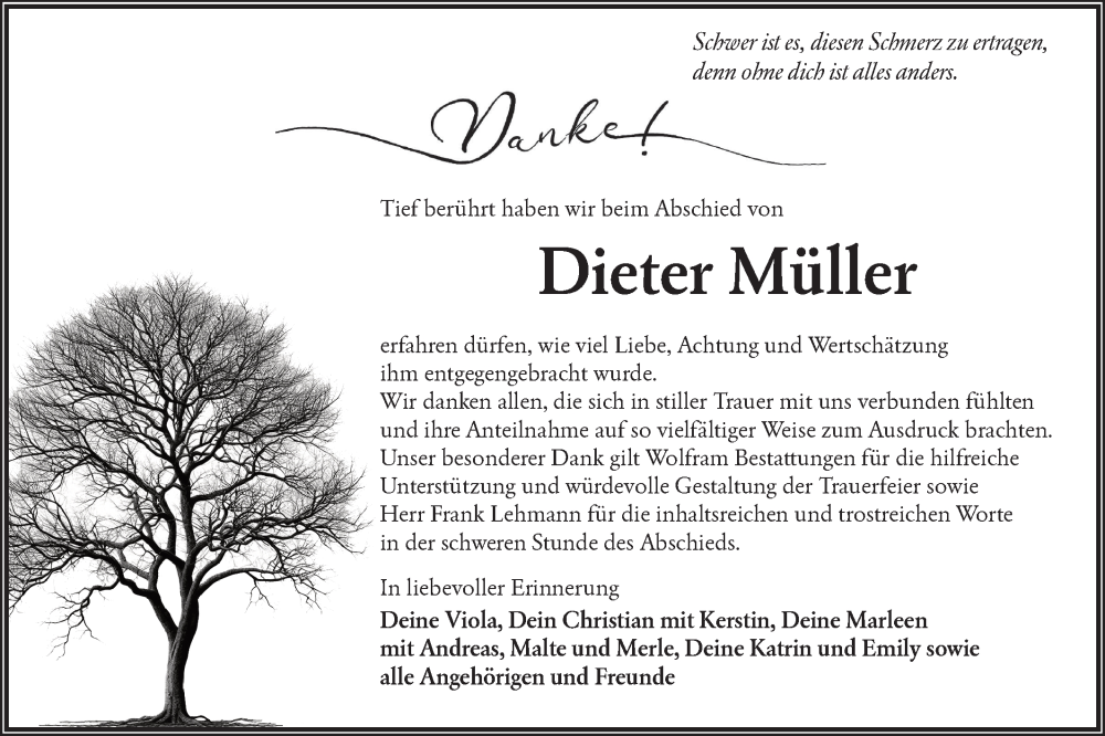  Traueranzeige für Dieter Müller vom 07.02.2026 aus Lausitzer Rundschau