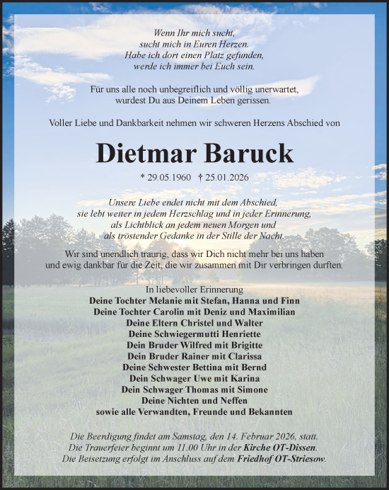 Traueranzeige von Dietmar Baruck von Lausitzer Rundschau