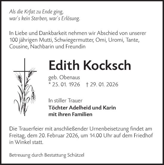 Traueranzeige von Edith Kocksch von Lausitzer Rundschau
