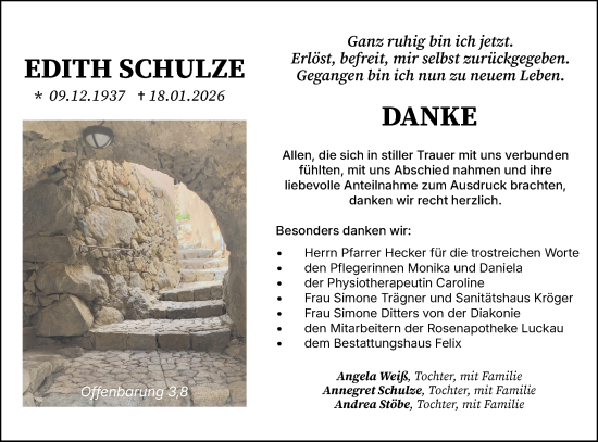 Traueranzeige von Edith Schulze von Ausg. LR Spreewald RS