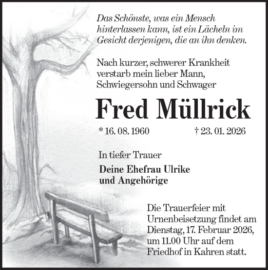 Traueranzeige von Fred Müllrick von Lausitzer Rundschau