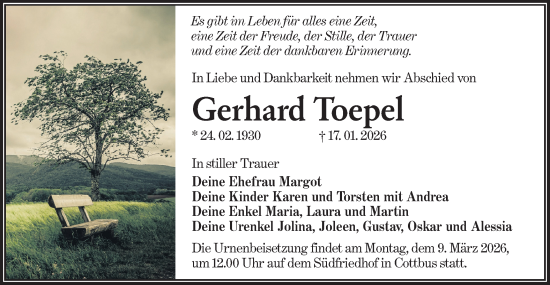 Traueranzeige von Gerhard Toepel von Lausitzer Rundschau