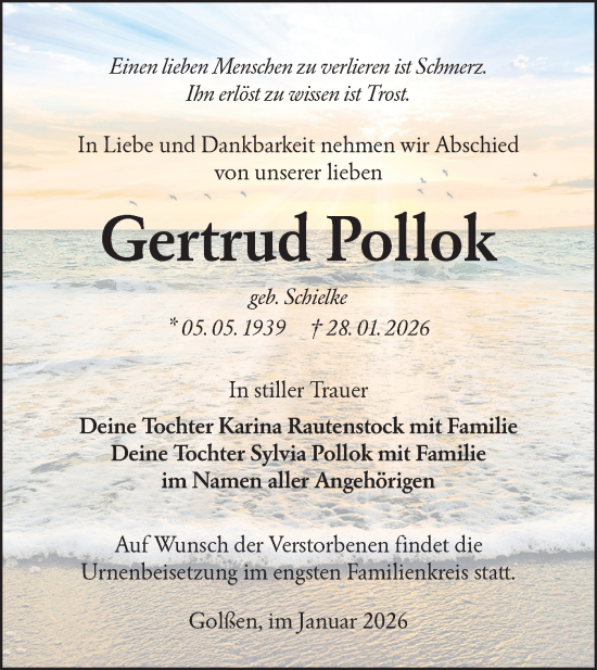 Traueranzeige von Gertrud Pollok von Ausg. LR Spreewald RS