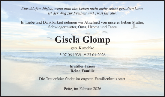 Traueranzeige von Gisela Glomp von Lausitzer Rundschau