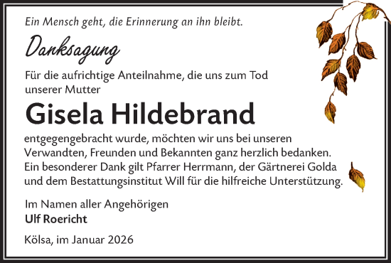 Traueranzeige von Gisela Hildebrand von Lausitzer Rundschau