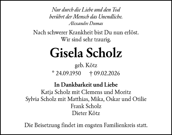 Traueranzeige von Gisela Scholz von Ausg. LR Spreewald RS