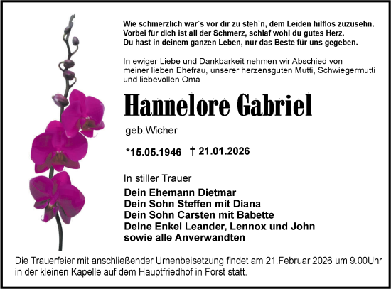 Traueranzeige von Hannelore Gabriel von Lausitzer Rundschau