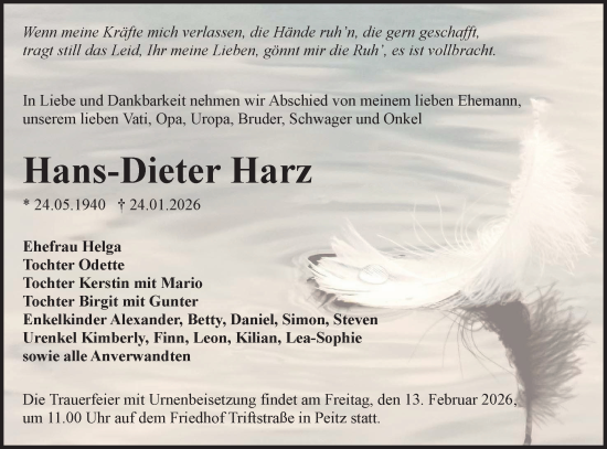 Traueranzeige von Hans-Dieter Harz von Lausitzer Rundschau