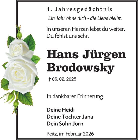 Traueranzeige von Hans Jürgen Brodowsky von Lausitzer Rundschau