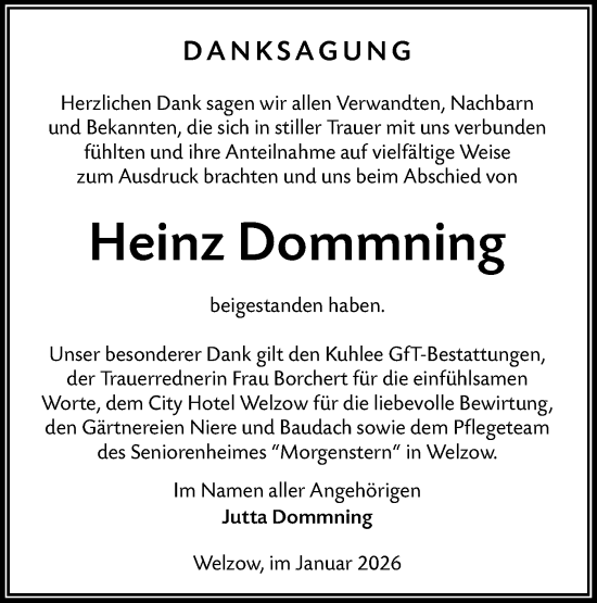 Traueranzeige von Heinz Dommning von Lausitzer Rundschau