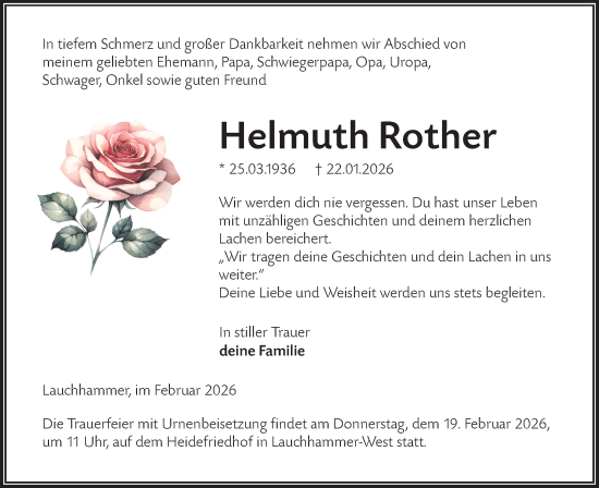 Traueranzeige von Helmuth Rother von Lausitzer Rundschau