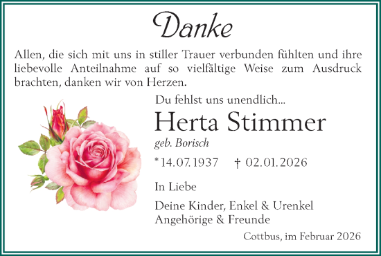 Traueranzeige von Herta Stimmer von Lausitzer Rundschau