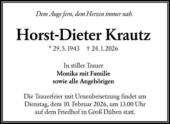 Traueranzeige von Horst-Dieter Krautz von Lausitzer Rundschau