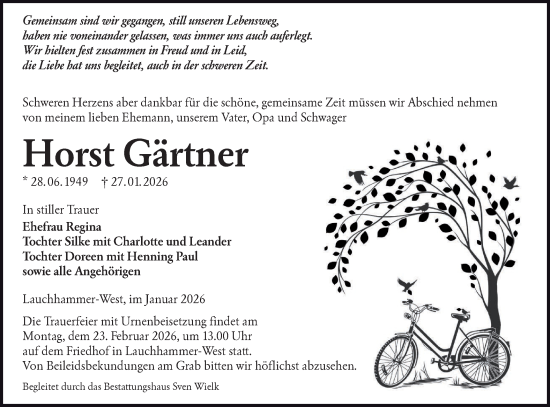 Traueranzeige von Horst Gärtner von Lausitzer Rundschau