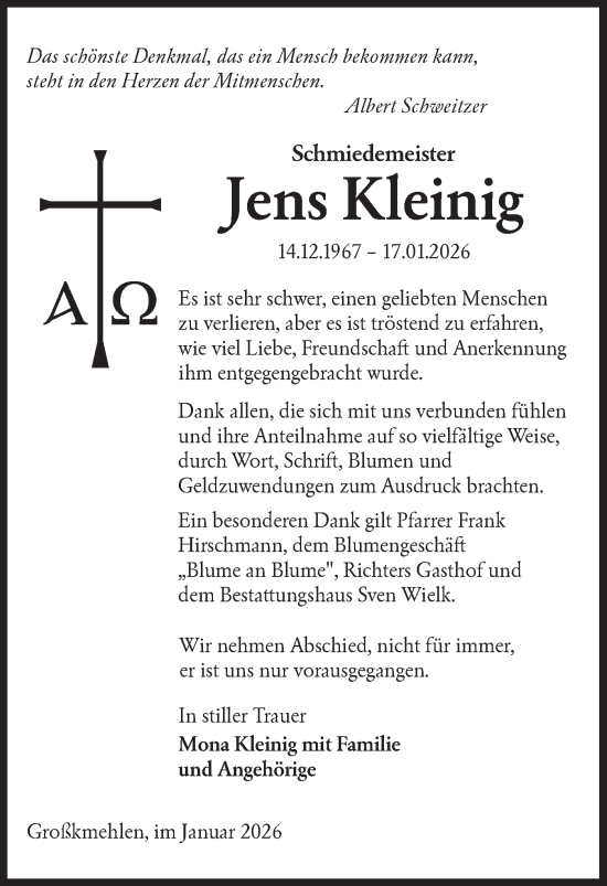 Traueranzeige von Jens Kleinig von Lausitzer Rundschau