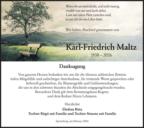 Traueranzeige von Karl-Friedrich Maltz von Lausitzer Rundschau