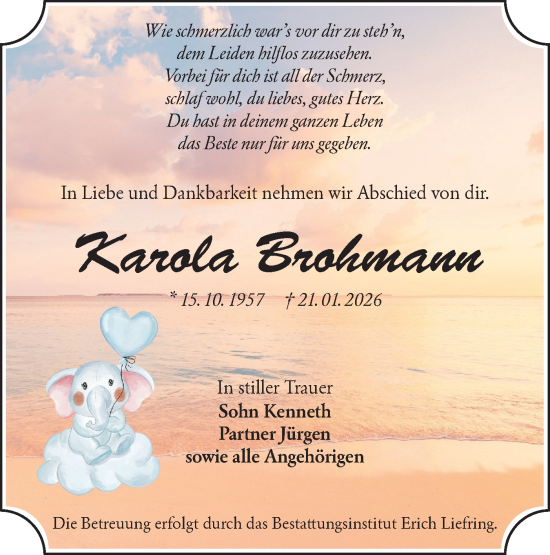 Traueranzeige von Karola Brohmann von Lausitzer Rundschau
