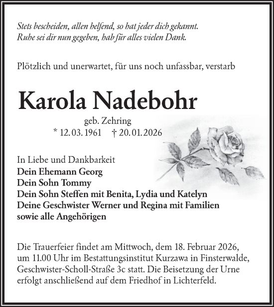 Traueranzeige von Karola Nadebohr von Lausitzer Rundschau