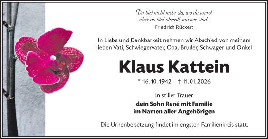 Traueranzeige von Klaus Kattein von Lausitzer Rundschau