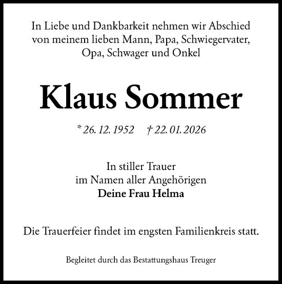 Traueranzeige von Klaus Sommer von Lausitzer Rundschau