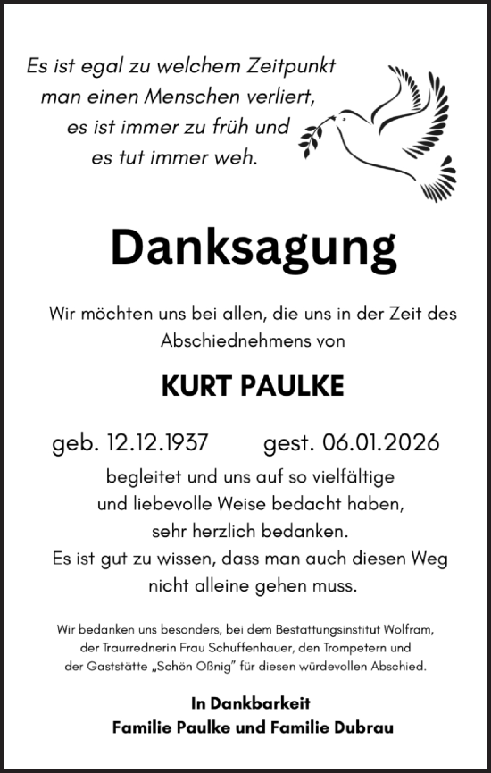 Traueranzeige von Kurt Paulke von Lausitzer Rundschau