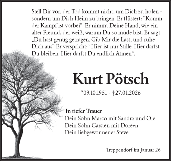 Traueranzeige von Kurt Pötsch von Ausg. LR Spreewald RS