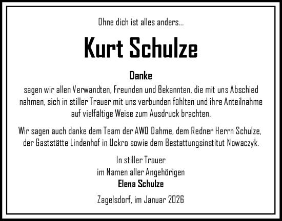 Traueranzeige von Kurt Schulze von Ausg. LR Spreewald RS