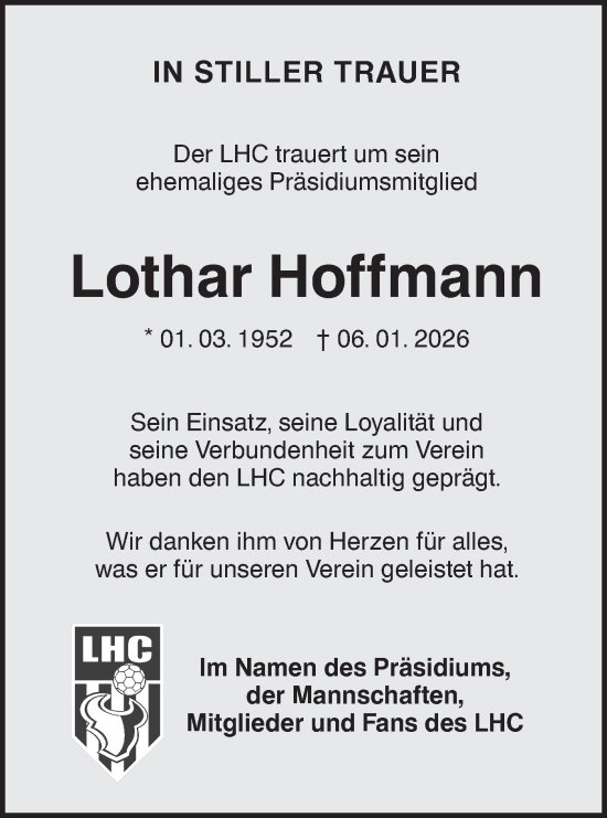 Traueranzeige von Lothar Hoffmann von Lausitzer Rundschau