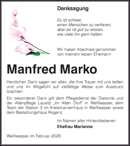 Traueranzeige von Manfred Marko von Lausitzer Rundschau
