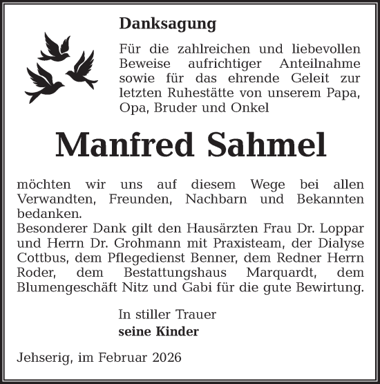 Traueranzeige von Manfred Sahmel von Lausitzer Rundschau