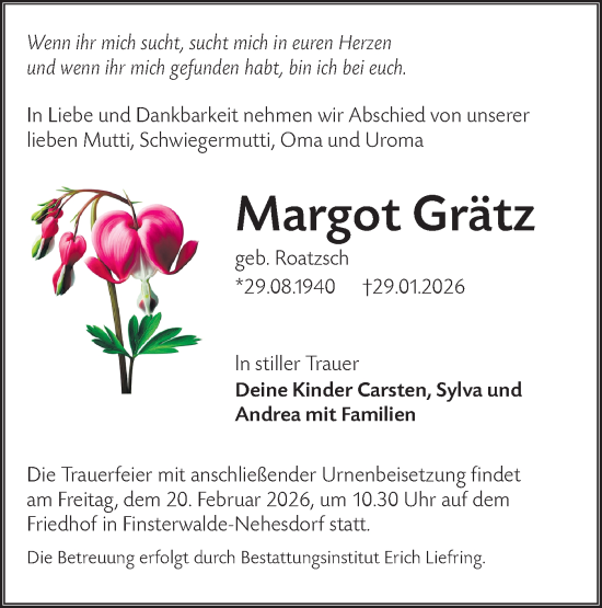 Traueranzeige von Margot Grätz von Lausitzer Rundschau