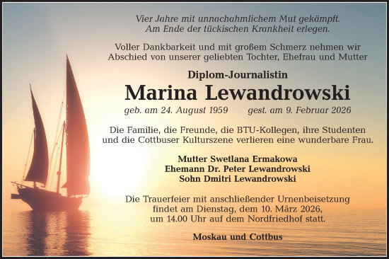 Traueranzeige von Marina Lewandrowski von Lausitzer Rundschau