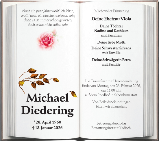 Traueranzeige von Michael Diedering von Lausitzer Rundschau