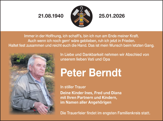 Traueranzeige von Peter Berndt von Lausitzer Rundschau