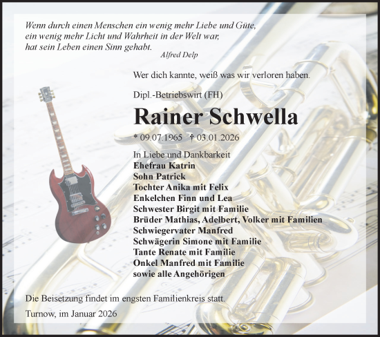 Traueranzeige von Rainer Schwella von Lausitzer Rundschau