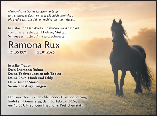 Traueranzeige von Ramona Rux von Ausg. LR Spreewald RS