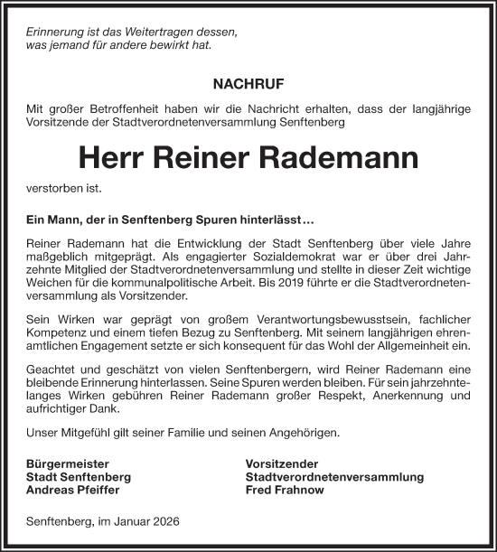 Traueranzeige von Reiner Rademann von Lausitzer Rundschau