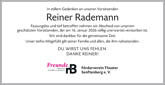 Traueranzeige von Reiner Rademann von Lausitzer Rundschau