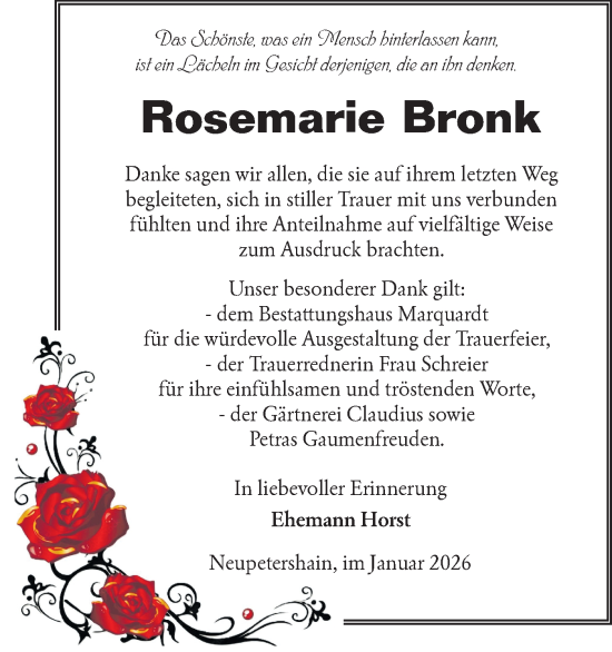 Traueranzeige von Rosemarie Bronk von Ausg. LR Spreewald RS