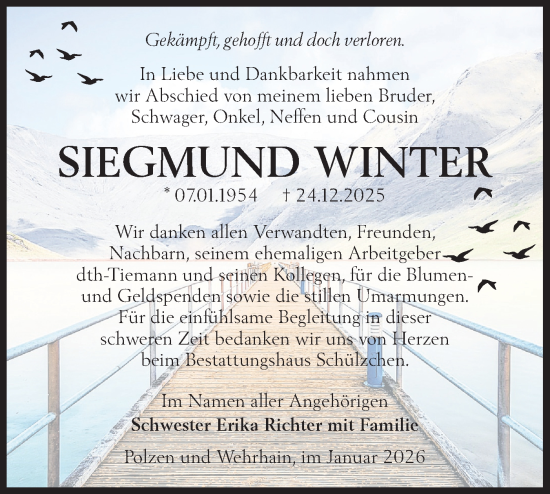 Traueranzeige von Siegmund Winter von Lausitzer Rundschau