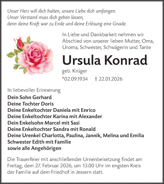 Traueranzeige von Ursula Konrad von Ausg. LR Spreewald RS