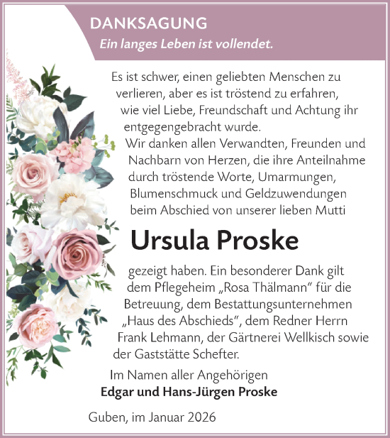 Traueranzeige von Ursula Proske von Lausitzer Rundschau