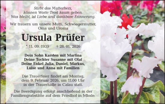 Traueranzeige von Ursula Prüfer von Ausg. LR Spreewald RS